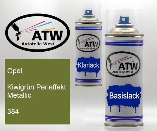 Opel, Kiwigrün Perleffekt Metallic, 384: 400ml Sprühdose + 400ml Klarlack - Set, von ATW Autoteile West.